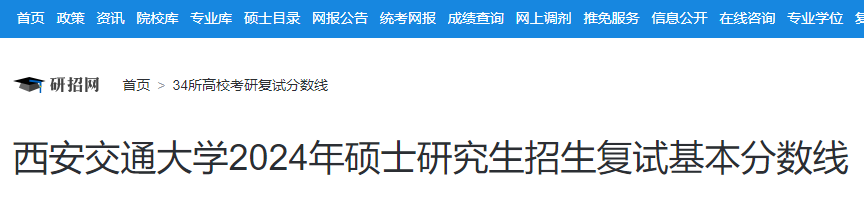 陕西：西安交通大学2024年硕士研究生招生复试分数线  第1张