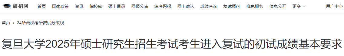 上海复旦大学2025年硕士研究生招生考试复试分数线  第1张